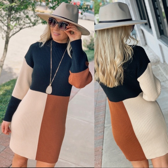 LAST ONE LEFT Autumn In The City Dress-Blk/Mocha/Rust - Picture 4 of 4